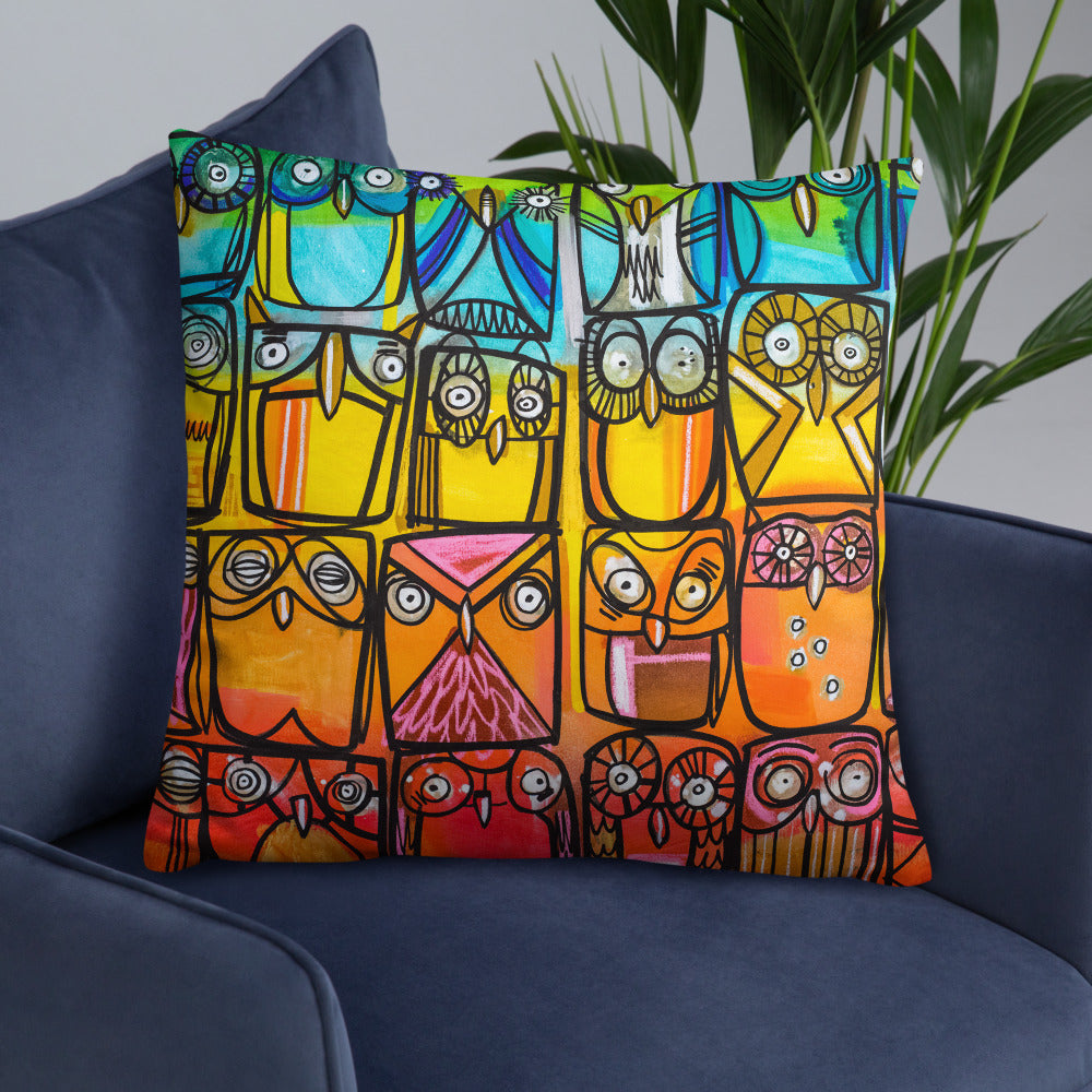 A Parliament of Rainbow Owls - Rainbow Collection - Lebo Premium Throw Pillow